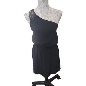 Eight Sixty Dress One Shoulder Black Mini Silk Embellishments Women's Medium